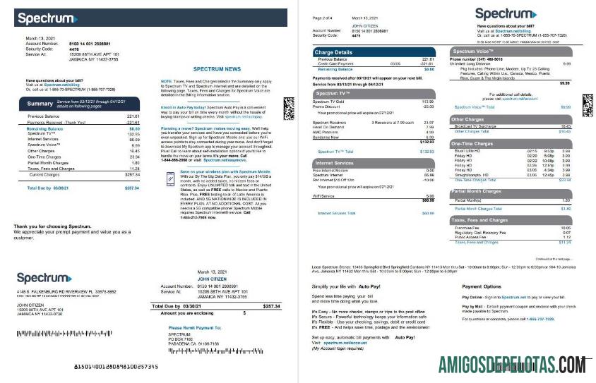 realista Modelo de conta de serviços públicos do USA Spectrum em formato Word e PDF (4 páginas) 1 2